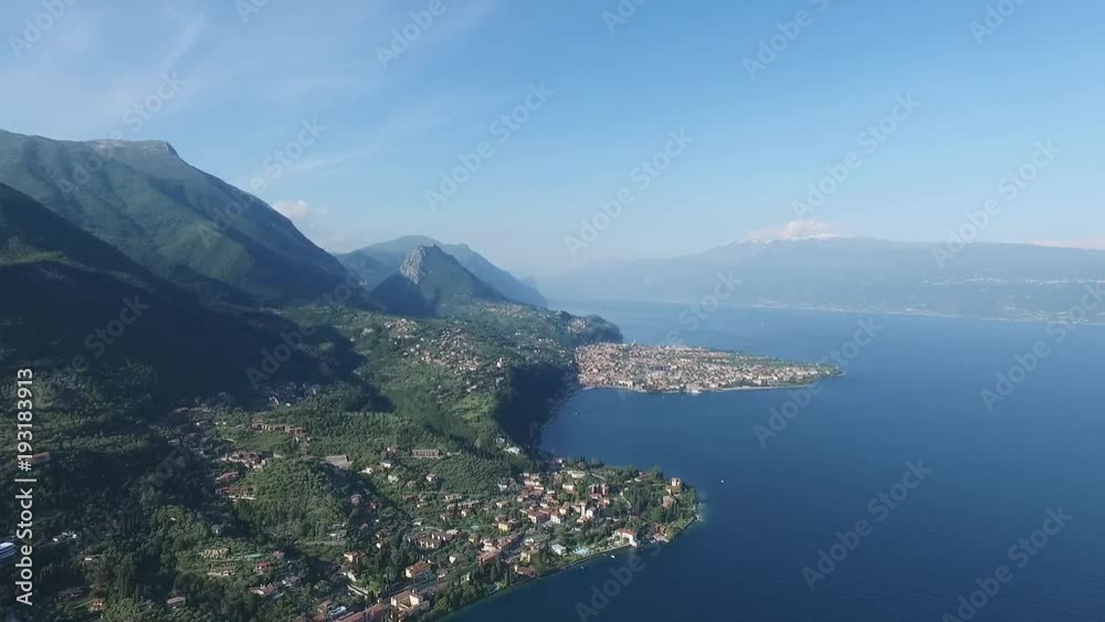 Panorama of the gorgeous Lake Garda surrounded by mountains, Italy. video shooting with drone Panorama of the gorgeous Lake Garda surrounded by mountains, Italy. video shooting with drone