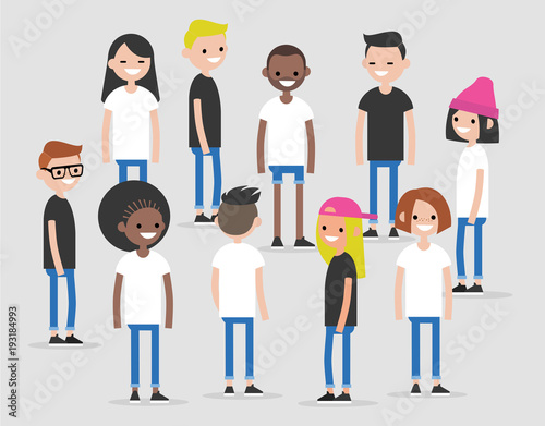 International team. Modern society concept. Diversity. Global Community representing different nations. Group of international students. Flat vector clip art illustration.