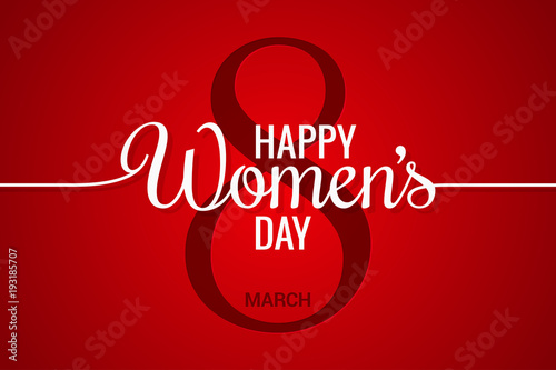 8 march banner. Womens day line on red background photo