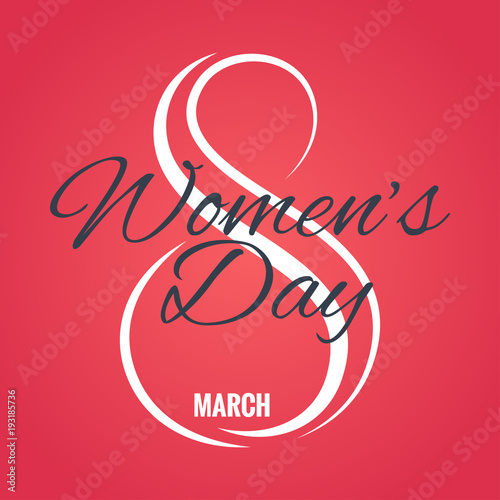 8 march logo. Womens day card on red background