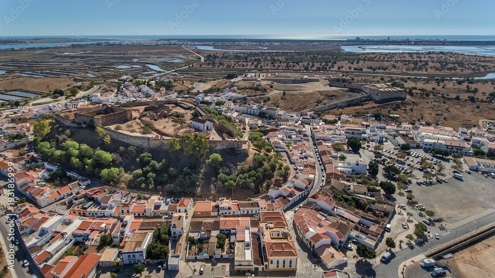Aerial. Ancient walls of the military settlement of the castle Castro Marim