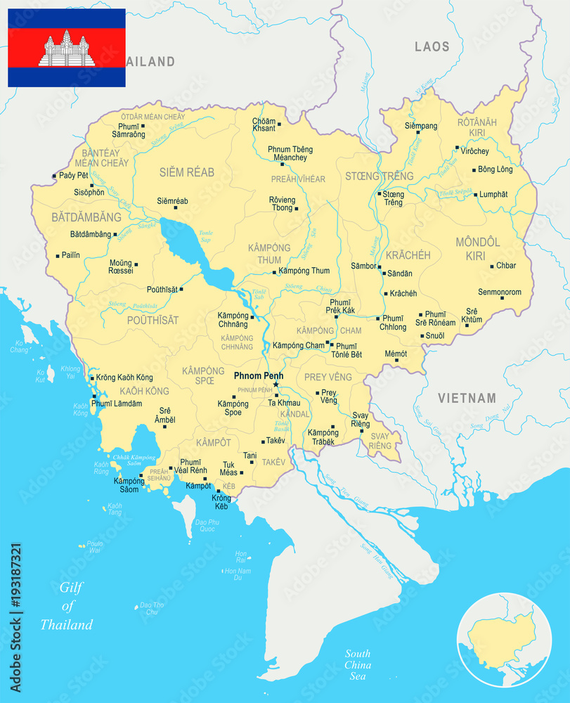 Cambodia, Map - Detailed Vector Illustration