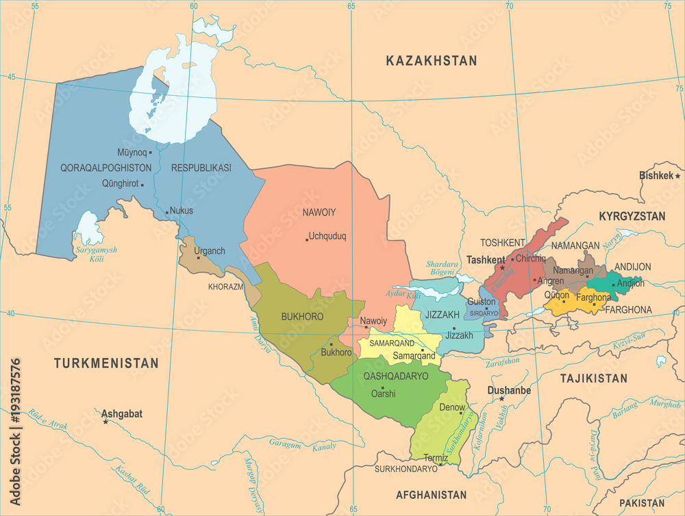 Uzbekistan Map - Detailed Vector Illustration