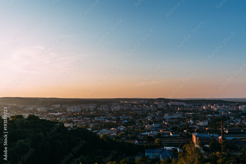 Sunset landscape over the city