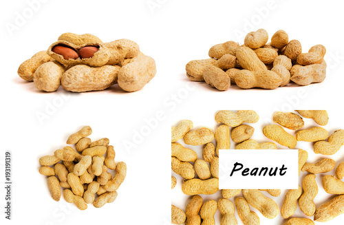 Heap of peanuts as background. Macro view of shelled peanuts. photo