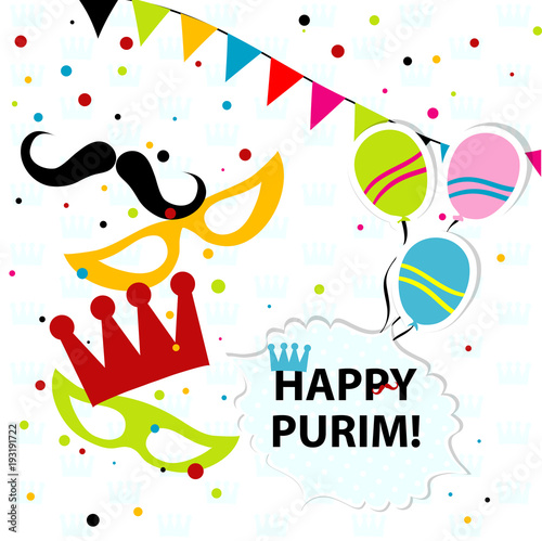 Template Jewish holiday Purim greeting card, crown, vector
