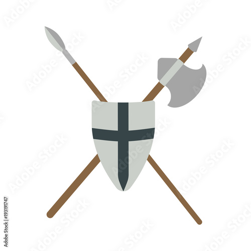 Set of different medieval weapons vector flat illustrations.
