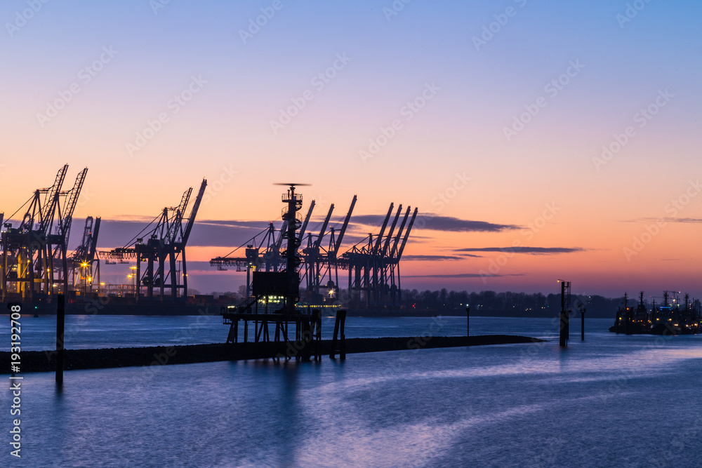 Cargo Terminal in Hamburg Port at night