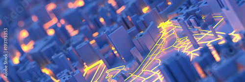 Plakat Techno mega city; koncepcje technologii miejskich i futurystycznych, oryginalny rendering 3d