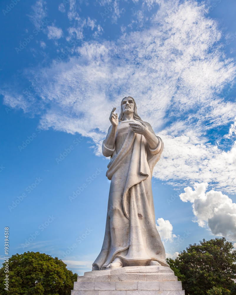 Cuba. The Christ of Havana, huge statue of Jesus overlooking to the Old Havana city from hill top in Casablanka area. There is a panoramic viewpoint at the site of the sculpture.