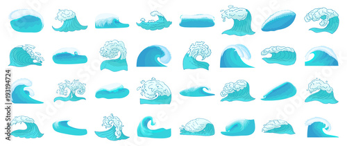 Wave icon set, cartoon style