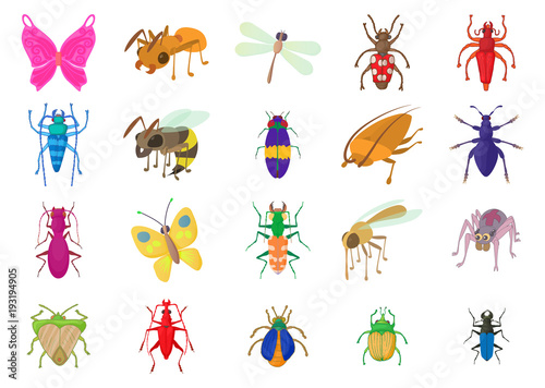 Insects icon set, cartoon style © ylivdesign