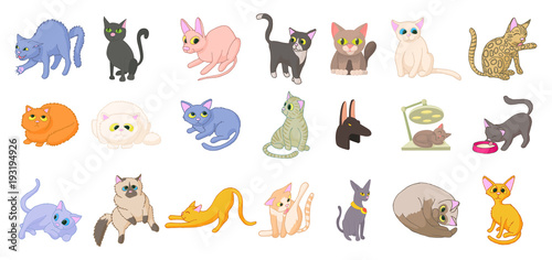 Fototapeta Naklejka Na Ścianę i Meble -  Cats icon set, cartoon style