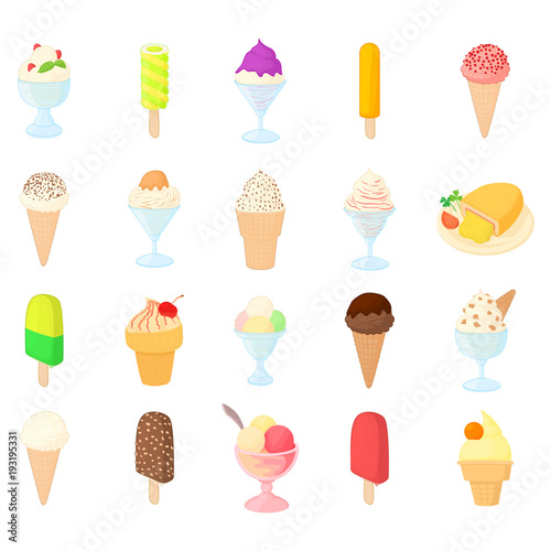 Ice cream icon set, cartoon style