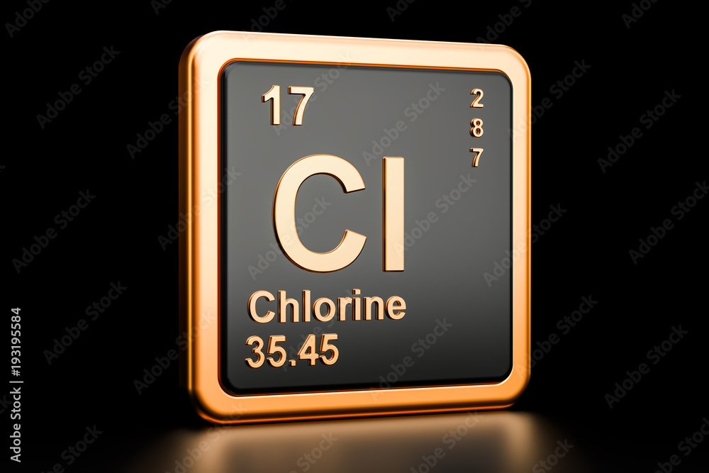 Chlorine Cl chemical element. 3D rendering