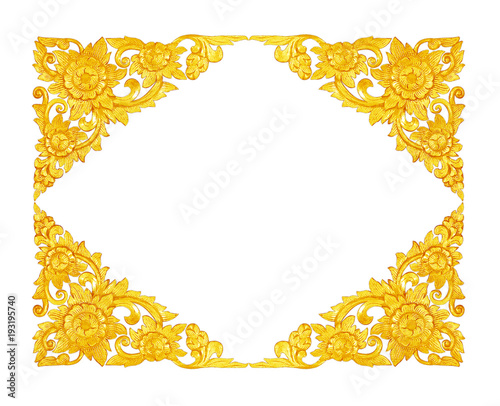 Pattern of wood carve gold paint for decoration on white background