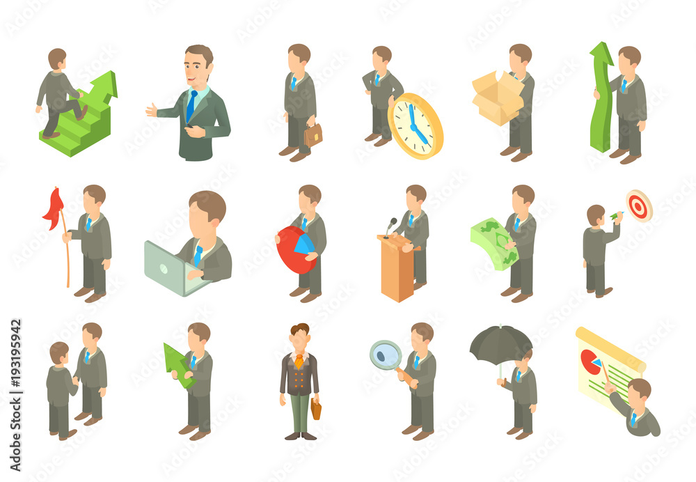 Businessman icon set, cartoon style Businessman icon set, cartoon style