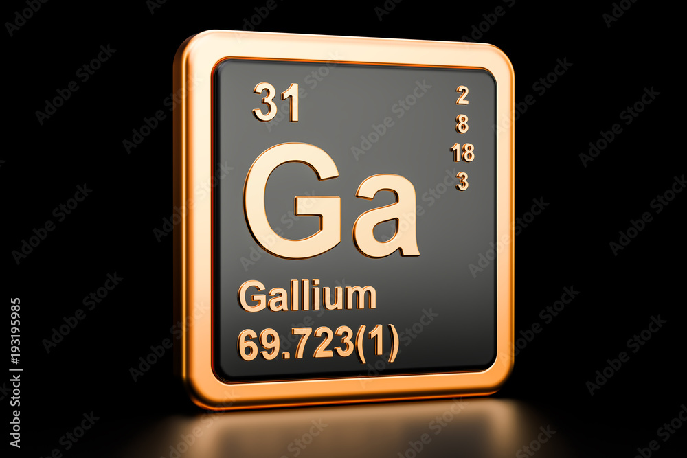 Gallium Ga chemical element. 3D rendering