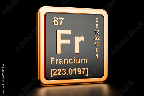 Francium Fr chemical element. 3D rendering