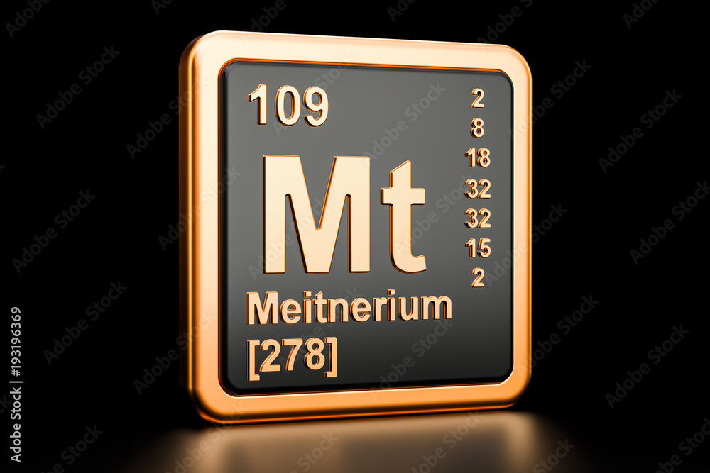 Meitnerium Mt chemical element. 3D rendering Meitnerium Mt chemical element. 3D rendering