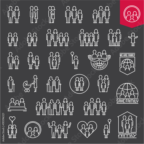 Family. Family icons set. Thin line people and family vector icons