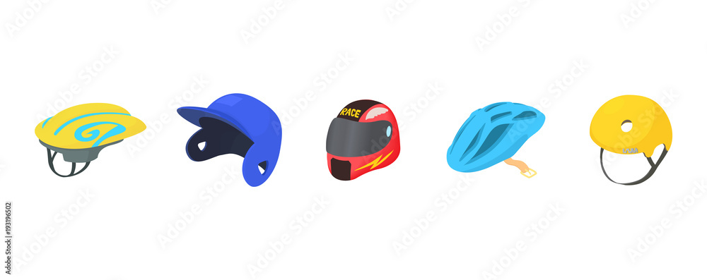Sport helmet icon set, cartoon style