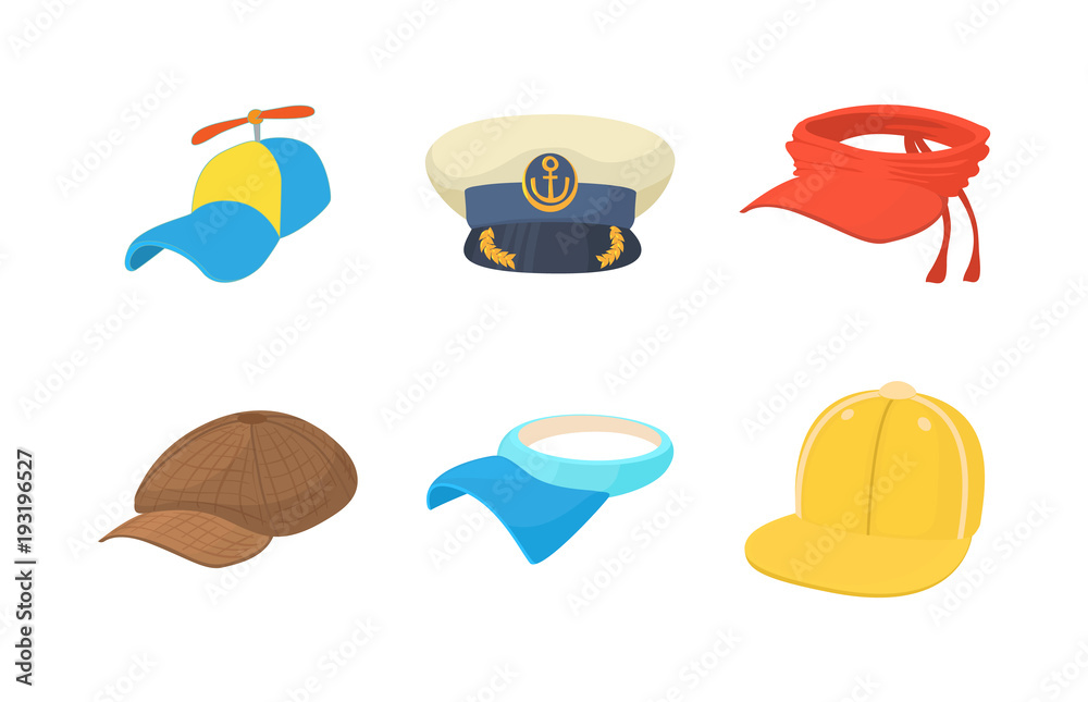 Cap icon set, cartoon style Cap icon set, cartoon style