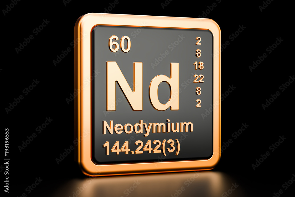 Fototapeta premium Neodymium Nd chemical element. 3D rendering