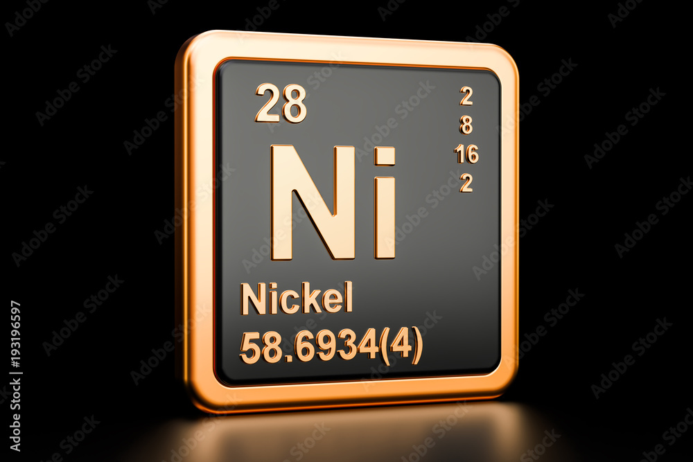 Nickel Ni chemical element. 3D rendering