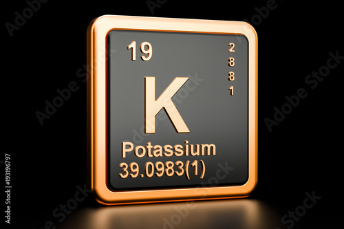 Potassium K chemical element. 3D rendering