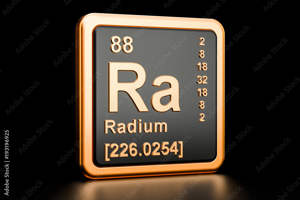 Radium Ra chemical element. 3D rendering