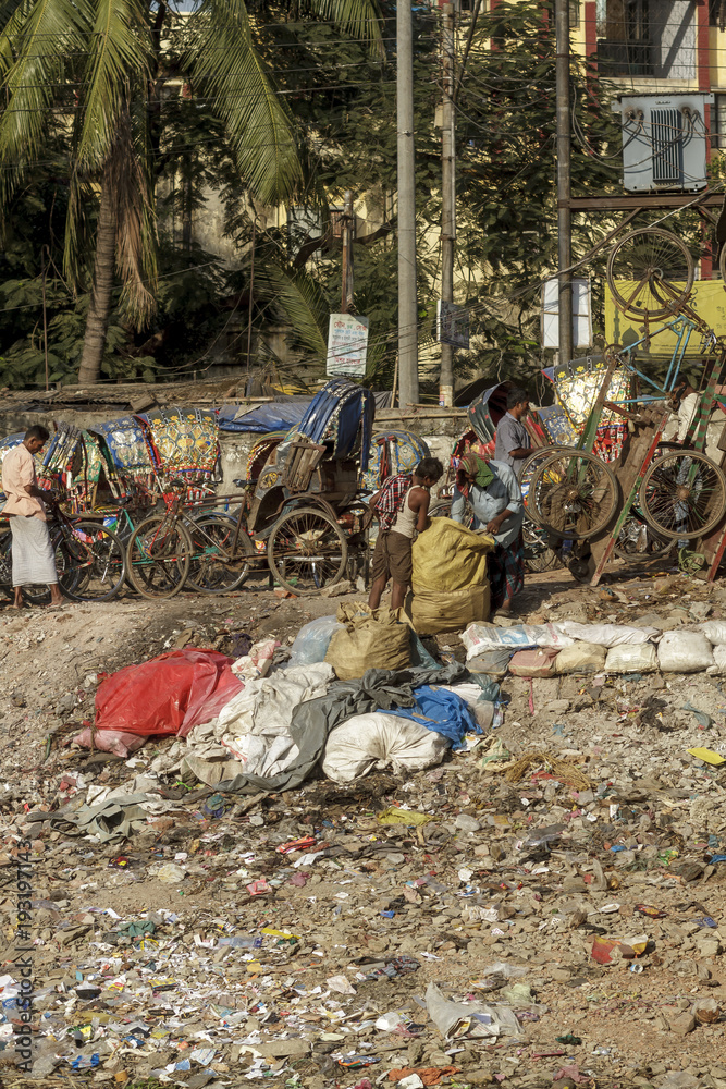 Rickshaws in Port of Dhaka in Bangladesh