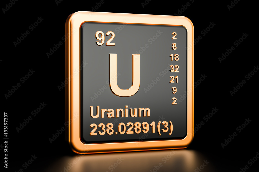 Uranium U chemical element. 3D rendering