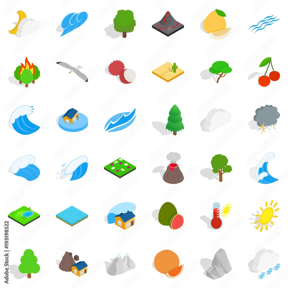 Forestation icons set, isometric style