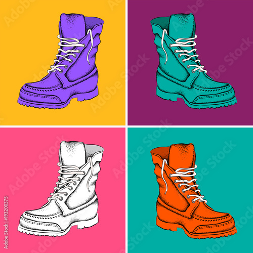 Stylish shoes. Youth shoes in the style of pop art. Vector illustration