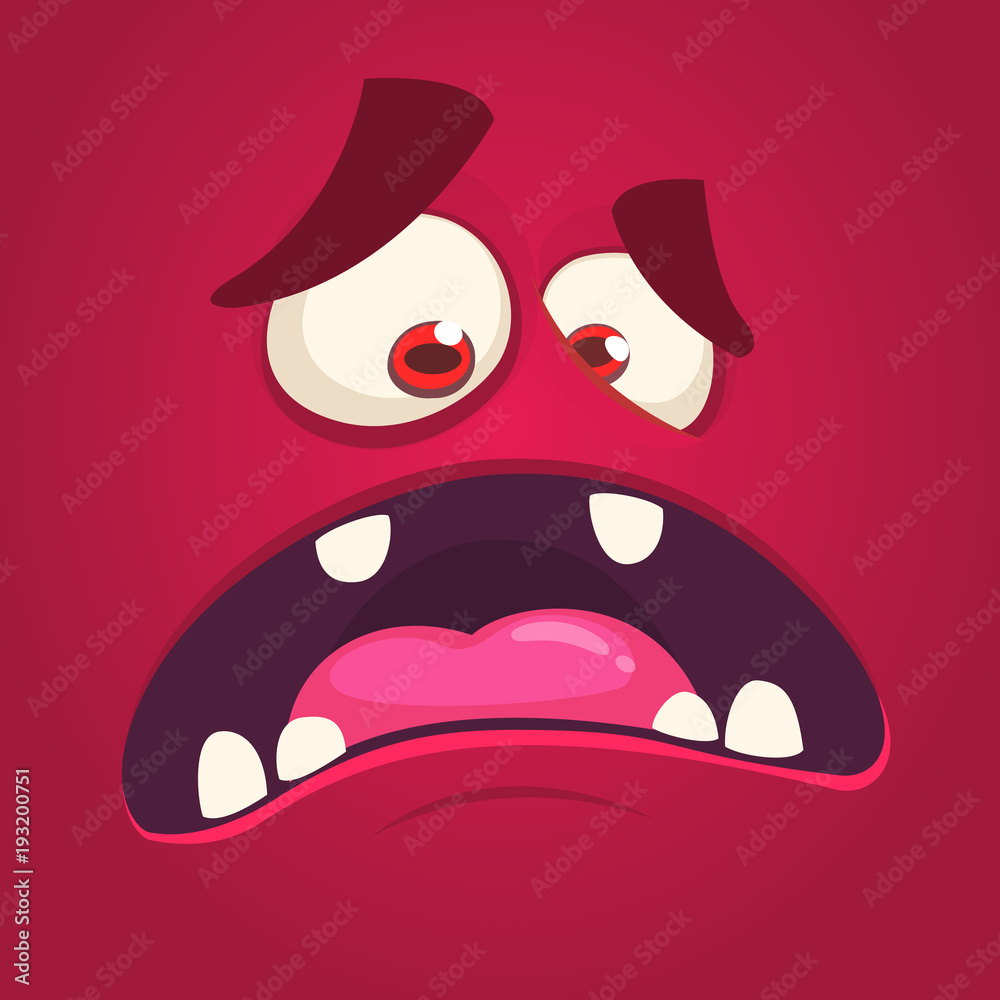 Cool scared cartoon monster face with big mouth. Vector Halloween black monster screaming