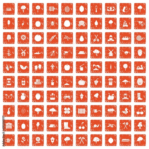 100 agriculture icons set grunge orange