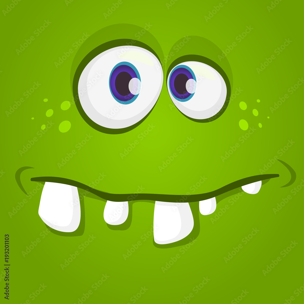 Happy cool cartoon monster face. Vector Halloween green zombie or monster character Happy cool cartoon monster face. Vector Halloween green zombie or monster character