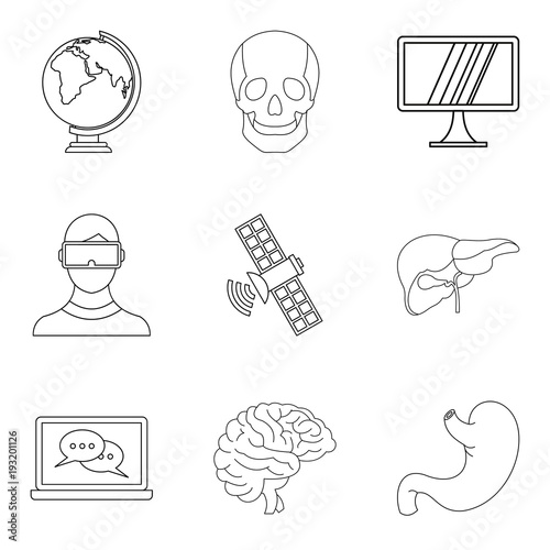 Mental icons set, outline style