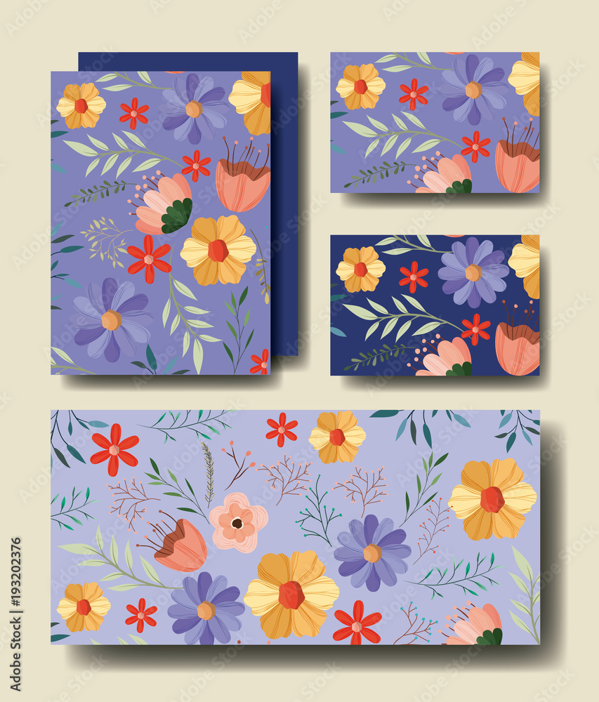 Naklejka premium set cards handmade with floral decoration vector illustration design
