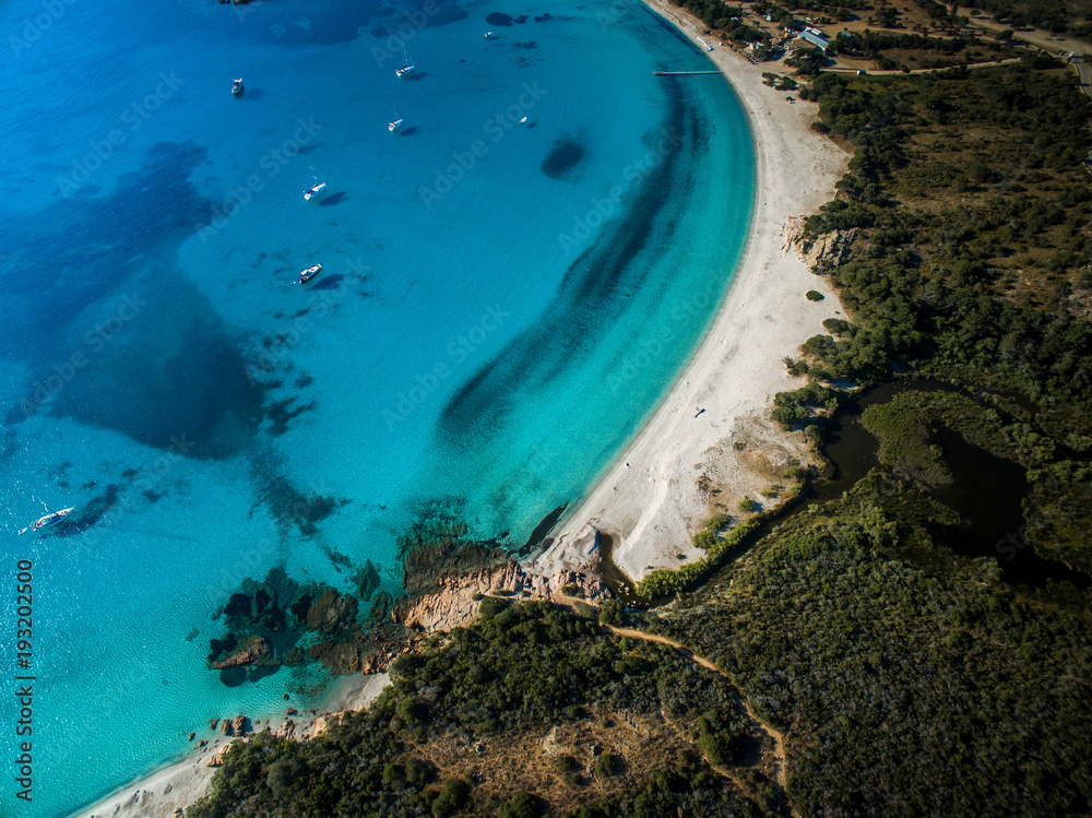 Fototapeta premium Aerial View of the Splendid Rondinara Beach, Corsica, France