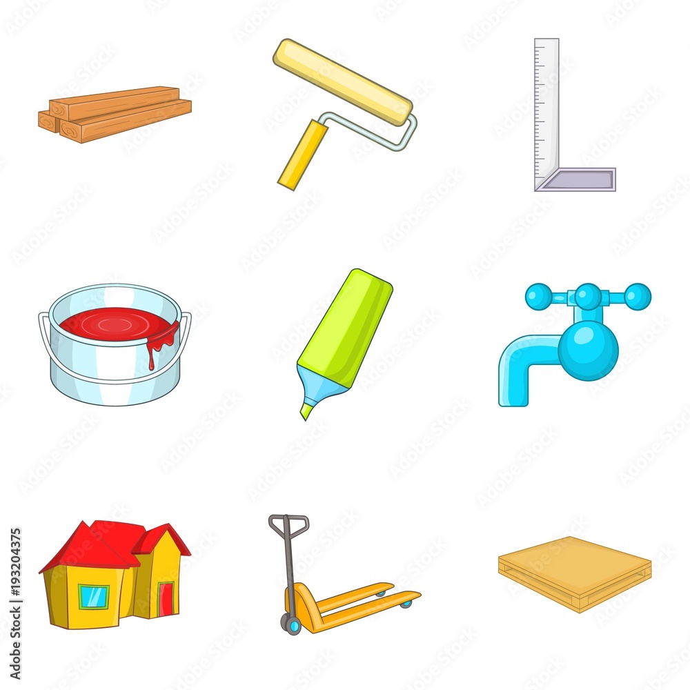 Fototapeta premium House fix icons set, cartoon style