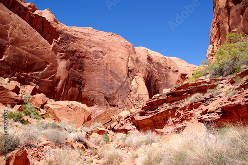 Red rock wall in desert canyon, southern utah. 