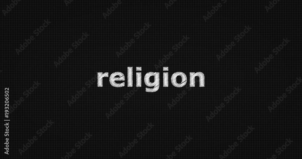 Religion word on grey background.