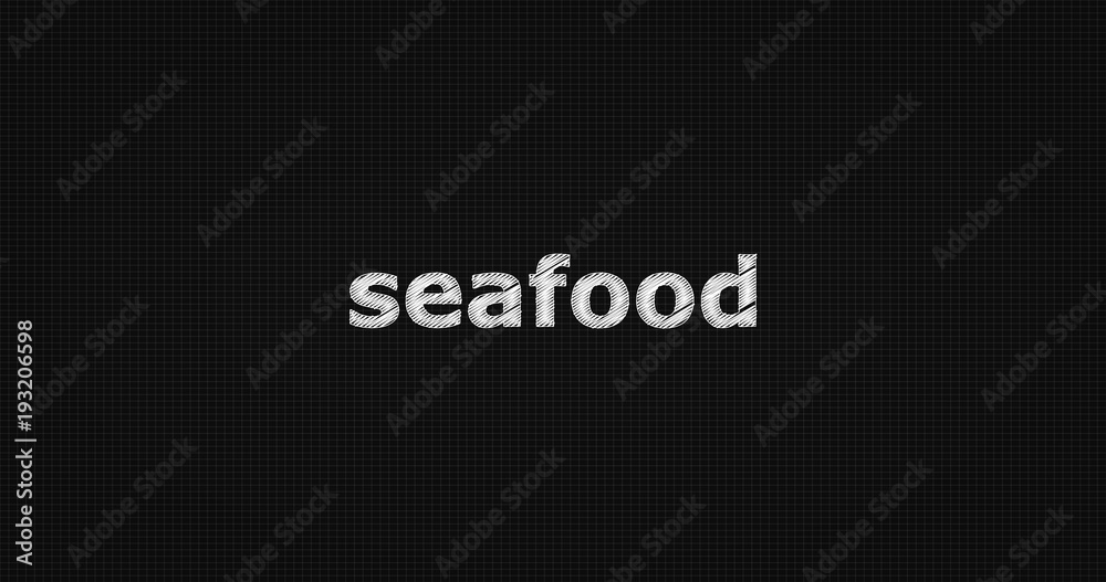 Seafood word on grey background.