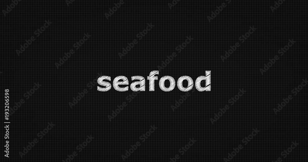 Obraz premium Seafood word on grey background.