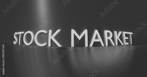 Stock market word on grey background. 3D render.