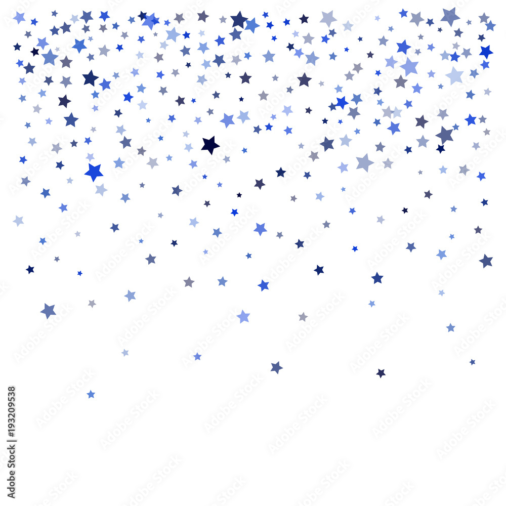 Blue Stars Confetti, Minimal Sparkling Vector Background. Premium Christmas Magic Glitter, Lights. Falling Blue Stars Confetti for Ads, Posters, Gift Cards Pattern. New Year Festival Garland Firework