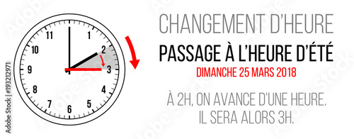 changement d'heure - passage à l'heure d'été - 25 mars 2018