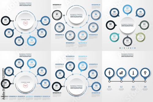 set of modern infographics template for business presentation with graphic design elements